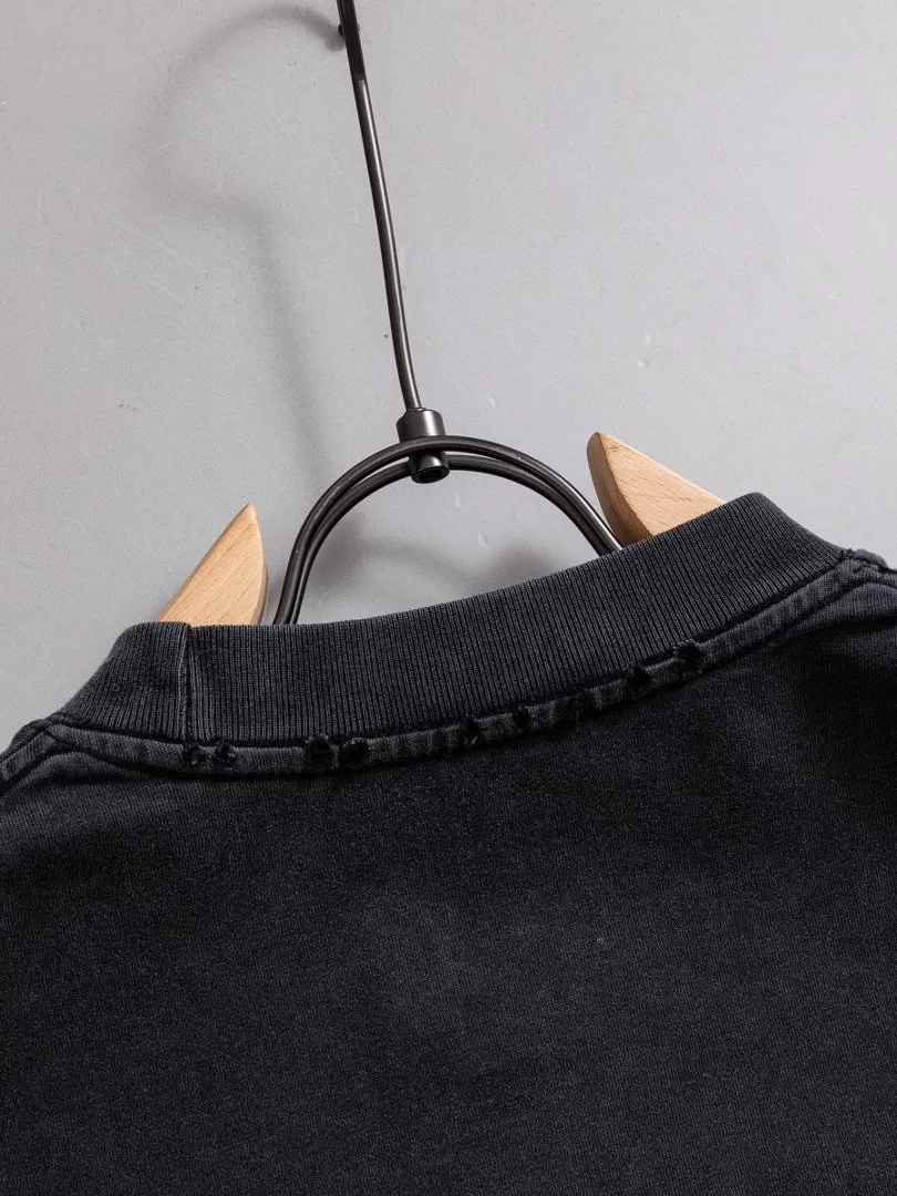 P100✨🔥 [balenciaga] 2026FW short-sleeved T-shirt Premium 26s double yarn 300g fabric, washed with Ma Liang distressed process Color: washed black, washed white, washed Khaki Size: S M L XL 2XL